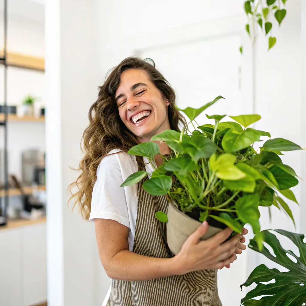 Happy customer with plant composition
